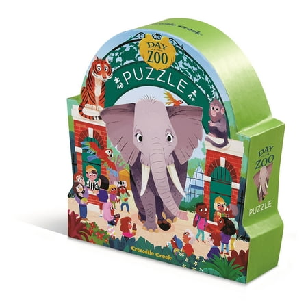 Crocodile Creek 48-Piece Jigsaw Floor Puzzle - Fun Floor Puzzles for Kids Ages 4-8 - Heavy-Duty Shaped Box for Storage - Day at the Zoo - 18 x 24 inches Finished
