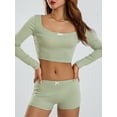thumbnail image 6 of Biekopu Women Pajama Set, Long Sleeve Bow Crop Top with Low Waist Shorts Sleepwear Loungewear, 6 of 9