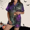 thumbnail image 2 of SwiftWear Spooky Halloween Pajama Shorts Set for Women - Cute Print Sleepwear & Lounge Wear, Button Top with Comfort Shorts 2 Pieces Pajamas Purple, 2 of 8