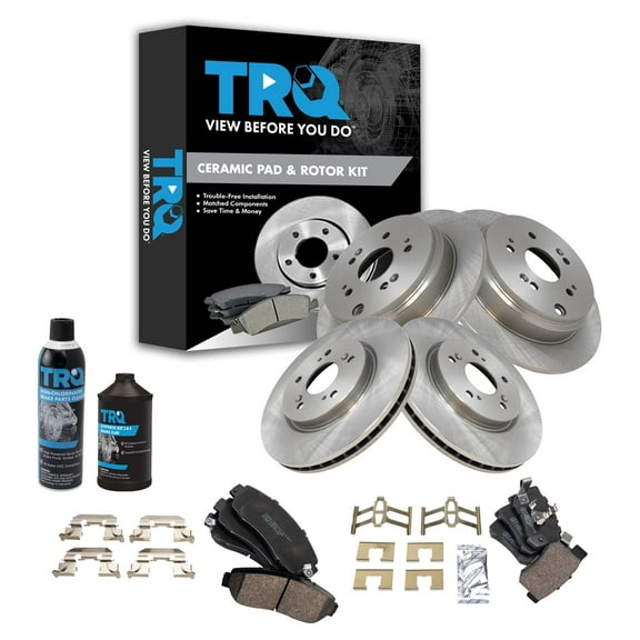 TRQ Front & Rear Ceramic Brake Pad & Rotor Kit w/Chemicals for Acura Honda BKA16282