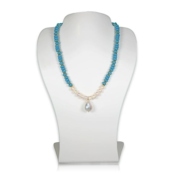 Blue Lava Stone and Freshwater Pearl Necklace