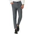 thumbnail image 1 of INSPIRE CHIC Men's Plaid Slim Fit Flat Front Dress Pants with Pockets 38 Gray, 1 of 7