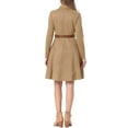 thumbnail image 3 of INSPIRE CHIC Women's Faux Suede Dress Stand Collar Zip Up Belted Vintage Dresses XS Khaki, 3 of 5