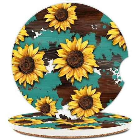 

Ceramic Cup Holders Car Coasters for Women/Men Fashion Absorbent Drink Cup Car Holder Coasters with A Finger Notch 2.56 Pack of 2 Sunflower Cow Wood Grain
