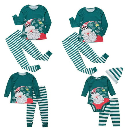 Christmas Family Matching Pajamas Santa Claus Print Long Sleeve Tee Tops Stripe Long Pants Homewear (Best Christmas Pajamas 2019)