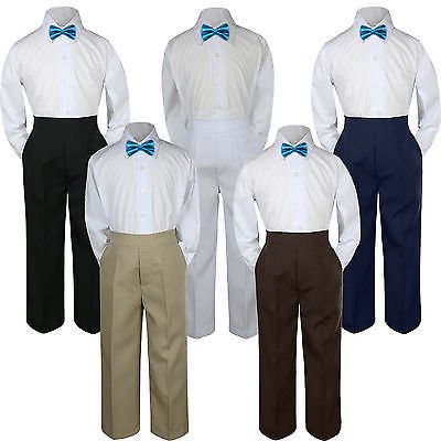

3pc Turquoise Spa Bow Tie Suit Shirt Pants Set Baby Boy Toddler Kid Uniform S-7