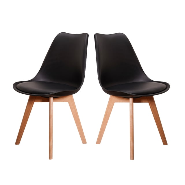 Sillas Tulip Tipo Eames Modernas Minimalistas Estructura de las Sillas en Madera con Asiento Acolchado Set de 2 Piezas Mirel Tulip Negras Mirel Tulip
