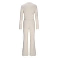 thumbnail image 5 of YUGYXL Ribbed 2 Piece Outfits for Women Long Sleeve Front Crop Top with Flare Long Pants Sweatsuits Loungewear Sets Beige M, 5 of 9