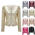 thumbnail image 4 of Gold Womens Tops Women Casual Fashion Sequin Sequins Sparkling Cardigan Jacket Shirts for Women, 4 of 5