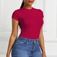 thumbnail image 4 of Pounoo Women's Bodysuits Short Sleeve Crew Neck Solid Color Slim Fit Jumpsuits Casual Daily Wear Stretchy Comfortable Bodycon Tops Gift, 4 of 6