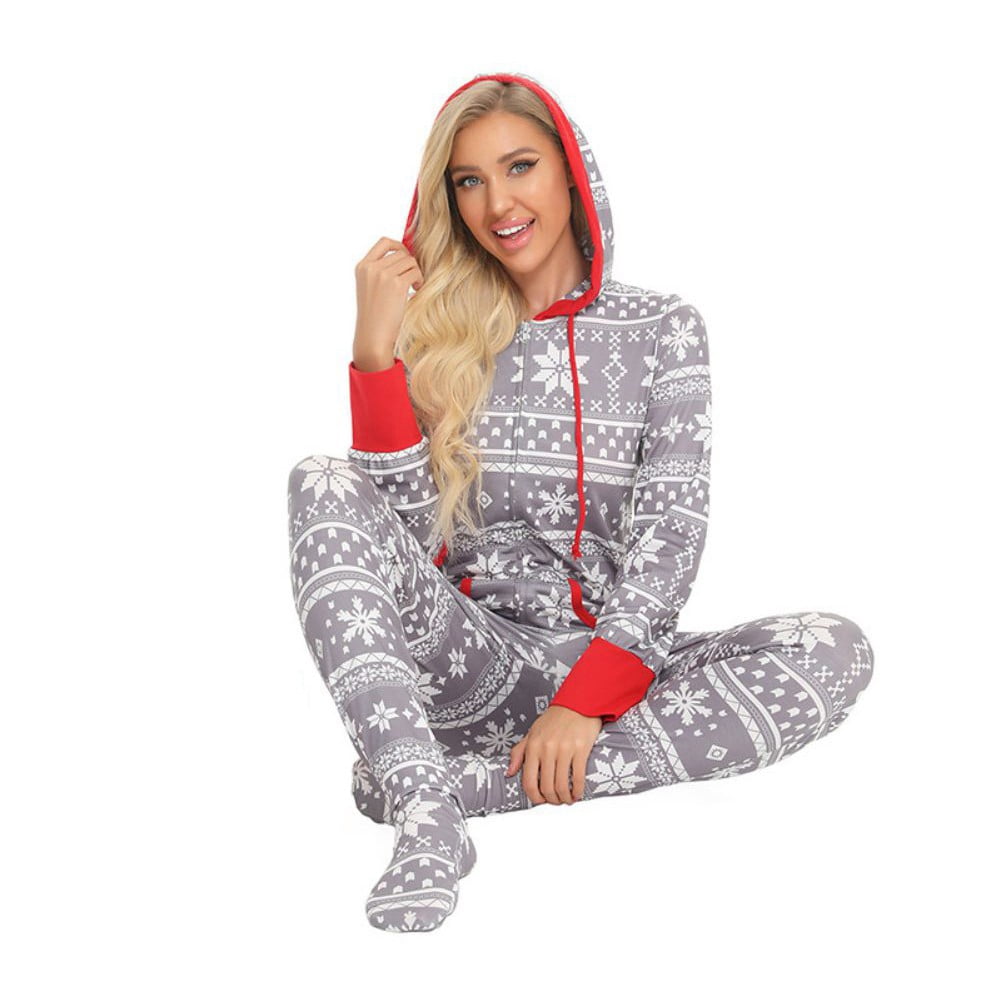 URMAGIC URMAGIC Christmas Family Matching Cotton Hooded Onesie Pjs Footed Sleepwear Snowflake Pajamas Set
