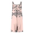 thumbnail image 4 of Cmfcve Rompers for Women Printed Striped Summer Casual Sleeveless Scoop Neck Short Jumpsuits Loose Fit Button Overalls with Pockets, 4 of 5