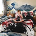 thumbnail image 3 of Manfei Graffiti Samurai Bedding Comforter Set for Boys Men, Red Wave King Bedding Sets, Black Red White, Black Reversible7 Pieces, 3 of 6