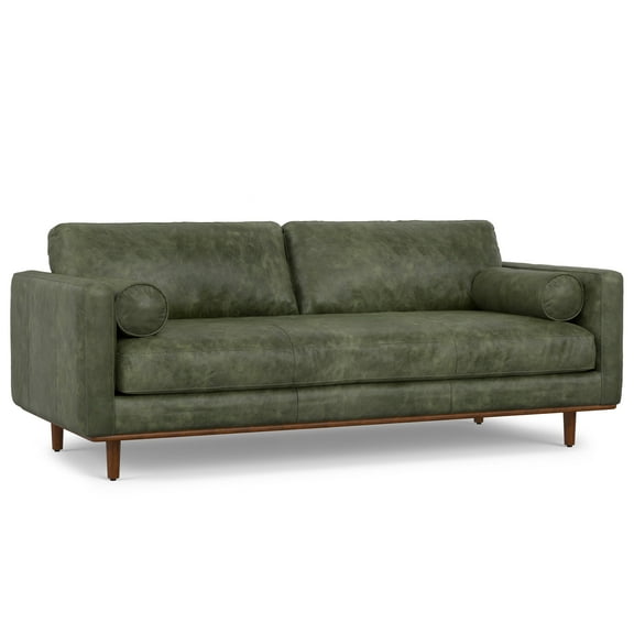 Morrison 89 inch Wide Mid-Century Modern Sofa in Moss Green Genuine Leather