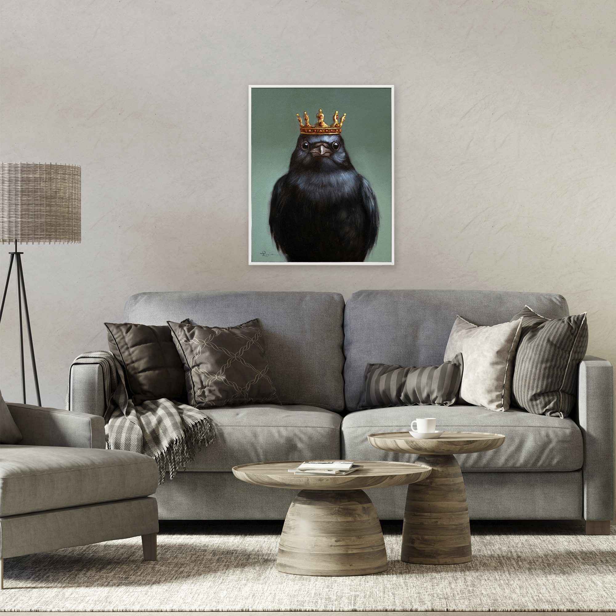 King Crow Portrait White Framed Giclee Art, design by Lucia Heffernan