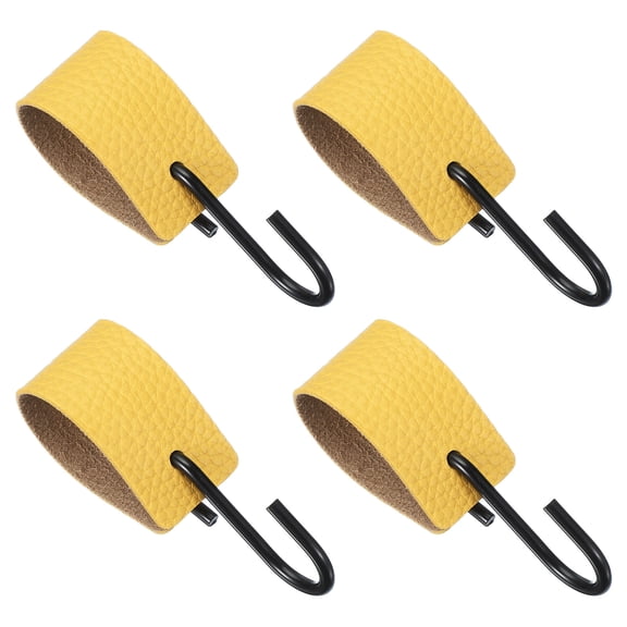 Uxcell 4 Pcs PU Leather S Hooks, Multifunctional S Shaped Hooks for Hanging Coat Towel Camping Kitchen Bathroom Handle, Yellow
