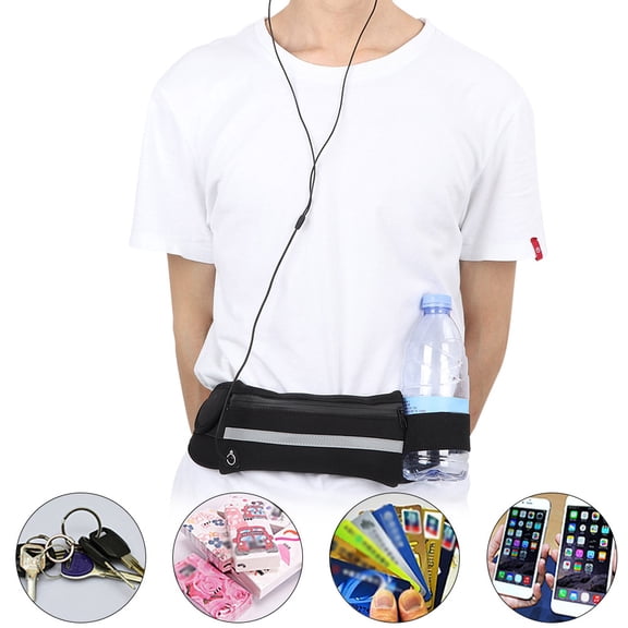 Black, Breathable, Water Bottle Holder & Multi-Pocket Fanny Pack with Adjustable Strap Versatile Outdoor Sport Waist Pack