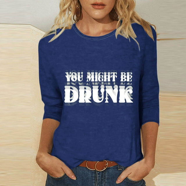 Jacenvly Hauts pour Femmes Liquidation Mode Journée des Femmes Imprimé Ample Décontracté Col Rond Manches Trois Quarts T-shirt Chandail Haut Hauts pour Femmes Liquidation