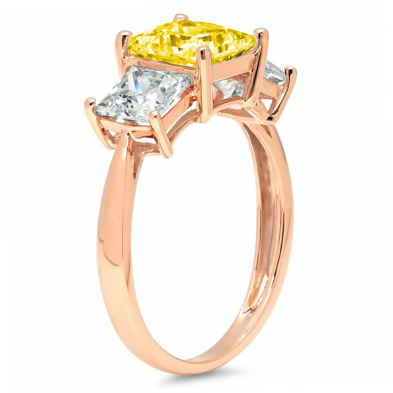 ct Princess Cut Simulated Yellow Diamond Stone 14K Rose Gold