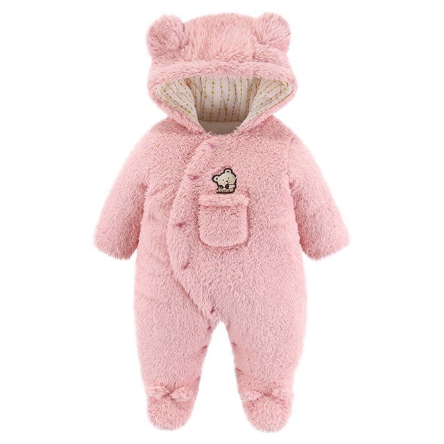 Bebé Oso De Dibujos Animados Canastilla Onesies Niñas Niños Ropa De Abrigo De Invierno Orejas De Animales Mamelucos En General Mono Con Capucha Odeerbi LM103-3241