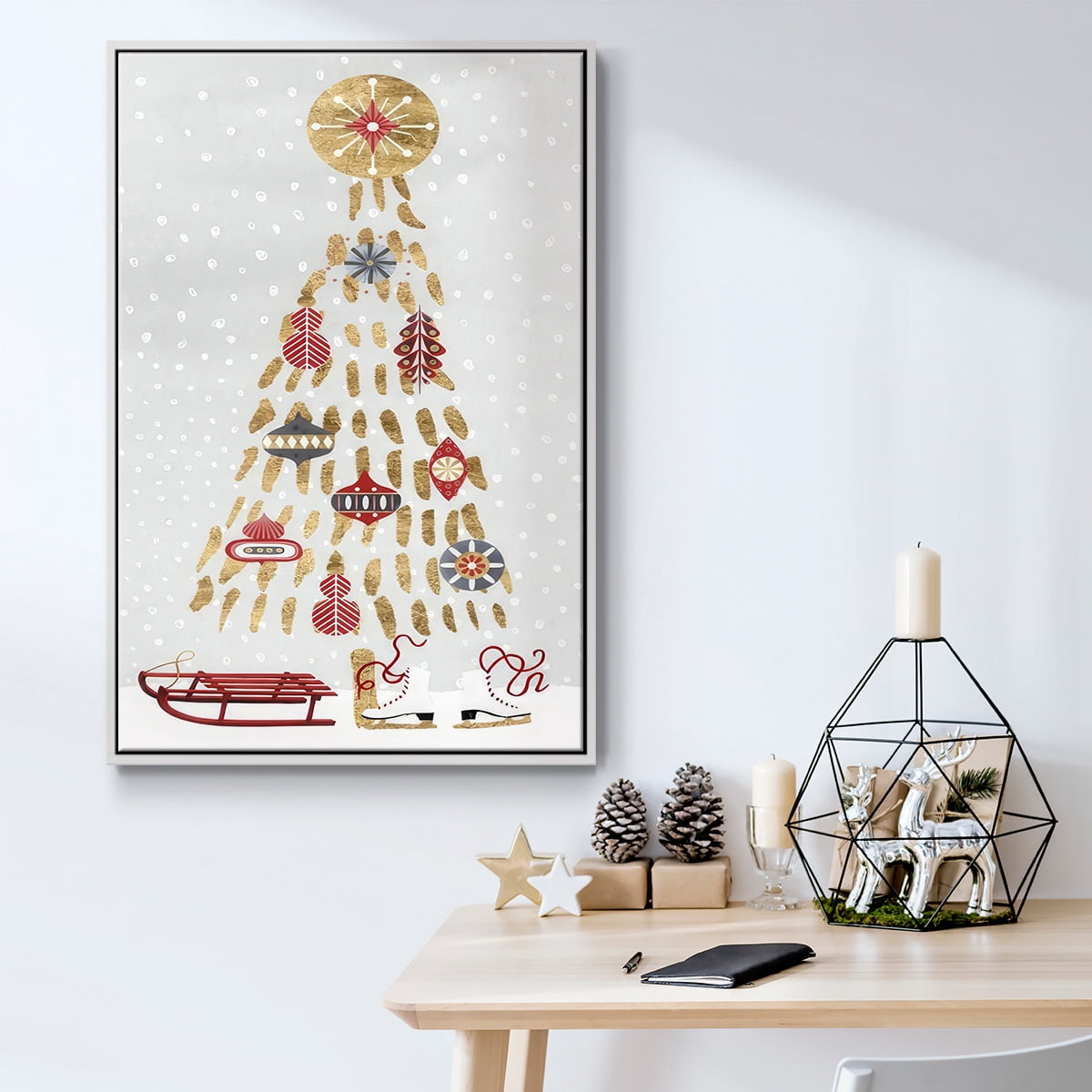 Christmas Chalet Collection B - Framed Gallery Wrapped Holiday Canvas - 17 x 25 - White Frame