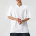 thumbnail image 4 of Men's Short Sleeve Shirts Casual Solid Color Vertical Texture Short Sleeved V-Neck Shirt, 4 of 9
