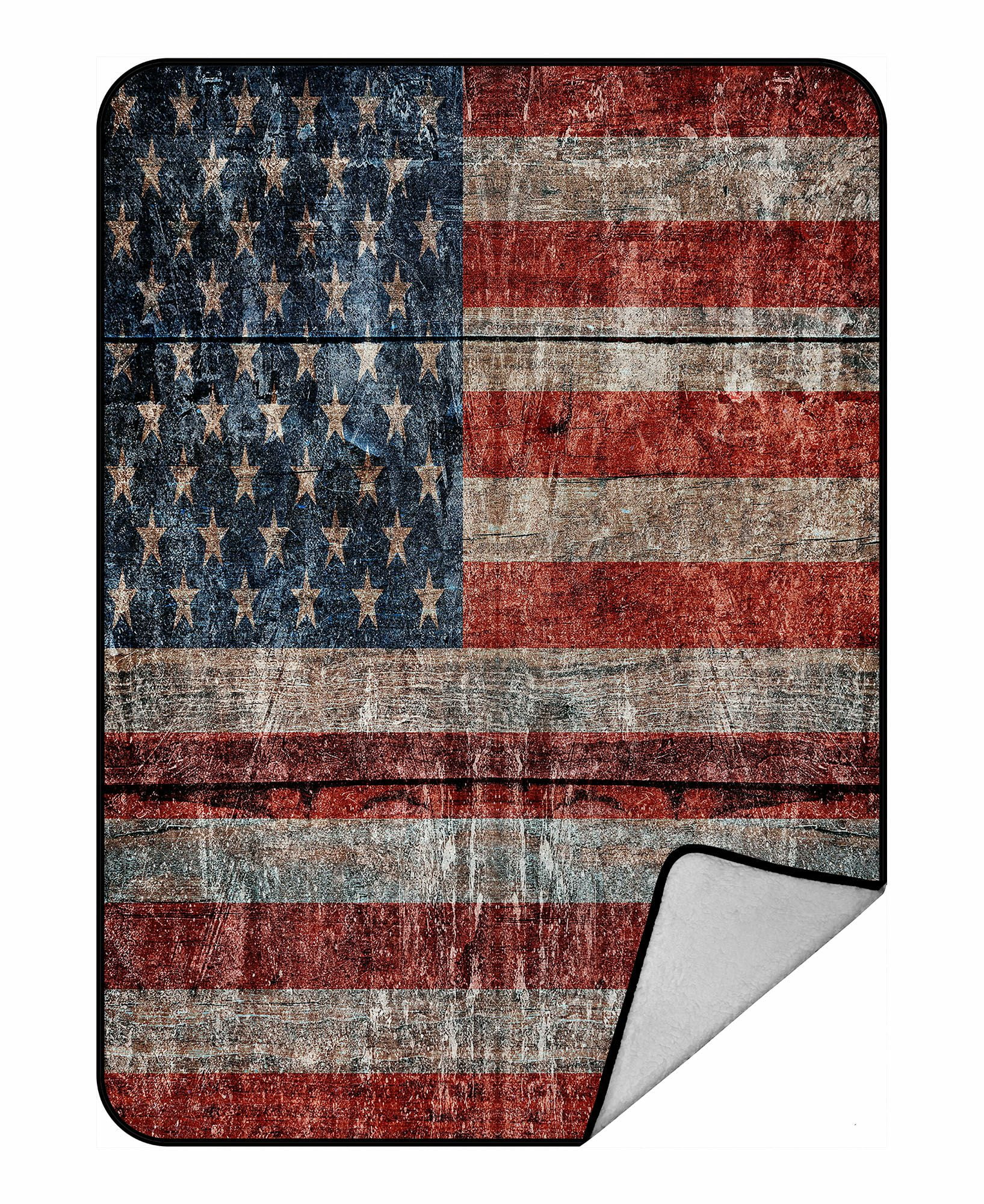 ABPHQTO Wooden Usa Flag Fleece Blanket Fleece Back Throw Blanket 58x80