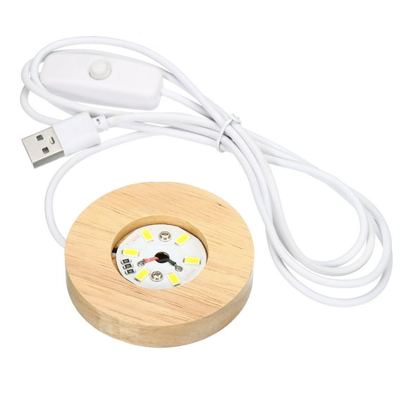 Uxcell Round Wooden 2.56" Warm White Display Base Stand LED Light Wood Color