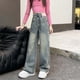 thumbnail image 4 of Cowsor Girls Baggy Jeans Distressed Denim Pants Elastic Waist Wide Leg Jeans for Girls Kids Loose, 4 of 4