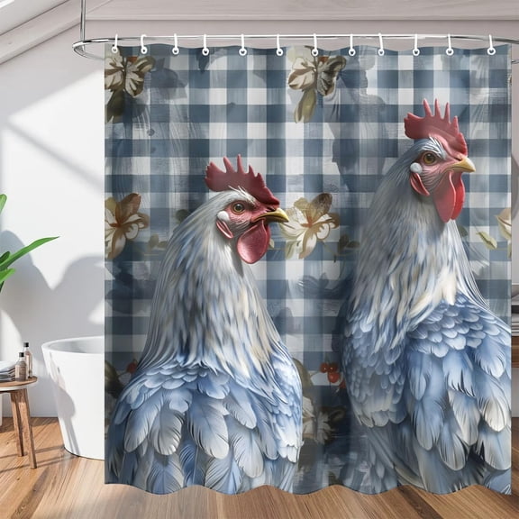 Farmhouse Cute Funny Chicken Shower Curtain, Country Animal Waterproof Fabric Bath Curtain for Bathroom Decor 36"W X 72"H