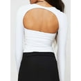 thumbnail image 3 of Arvbitana Women's Square Neck Cropped Tops Long Sleeve Backless Show Navel T-shirt Ladies Slim Fit Solid Color Shirt for Streetwear, 3 of 4