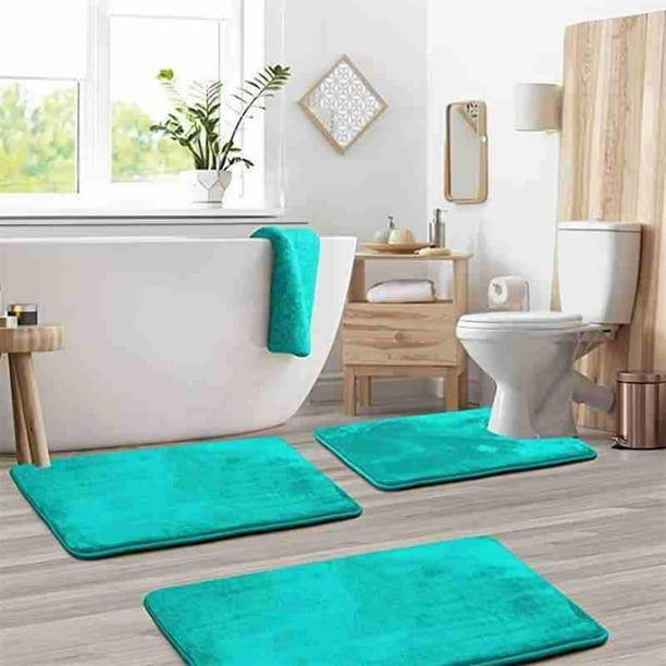 Juego de alfombras de baño Alfombras de baño antideslizantes de terciopelo coral de 3 piezas Alfombras de baño altamente absorbentes para el área del inodoro Decoración del baño del hogar con fuerte