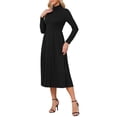 thumbnail image 4 of INSPIRE CHIC Women's Pleated Knit Dress Long Sleeve Turtleneck Business Casual Sweater A-Line Midi Dresses Fall Winter Outfits S Black, 4 of 6