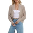 thumbnail image 2 of XPMWRP Women's Cropped Crochet Cardigan Coats Batwing Long Sleeve Knit Open Front Solid Color Fashion Jackets Yellow XL, 2 of 8