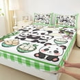 thumbnail image 3 of Castle Fairy Cartoon Panda 4pcs Bed Sheets for Preppy Child,Green Geometric Plaid King Sheets,Cute Bow Animal Super Cozy Sheet Set,Microfiber Bedroom Decor, 3 of 7