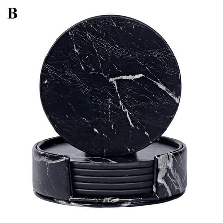 

JANGSLNG 6Pcs Faux Leather Marble Coasters Cup Mat Pad Holder Placemat Dining Table Decor