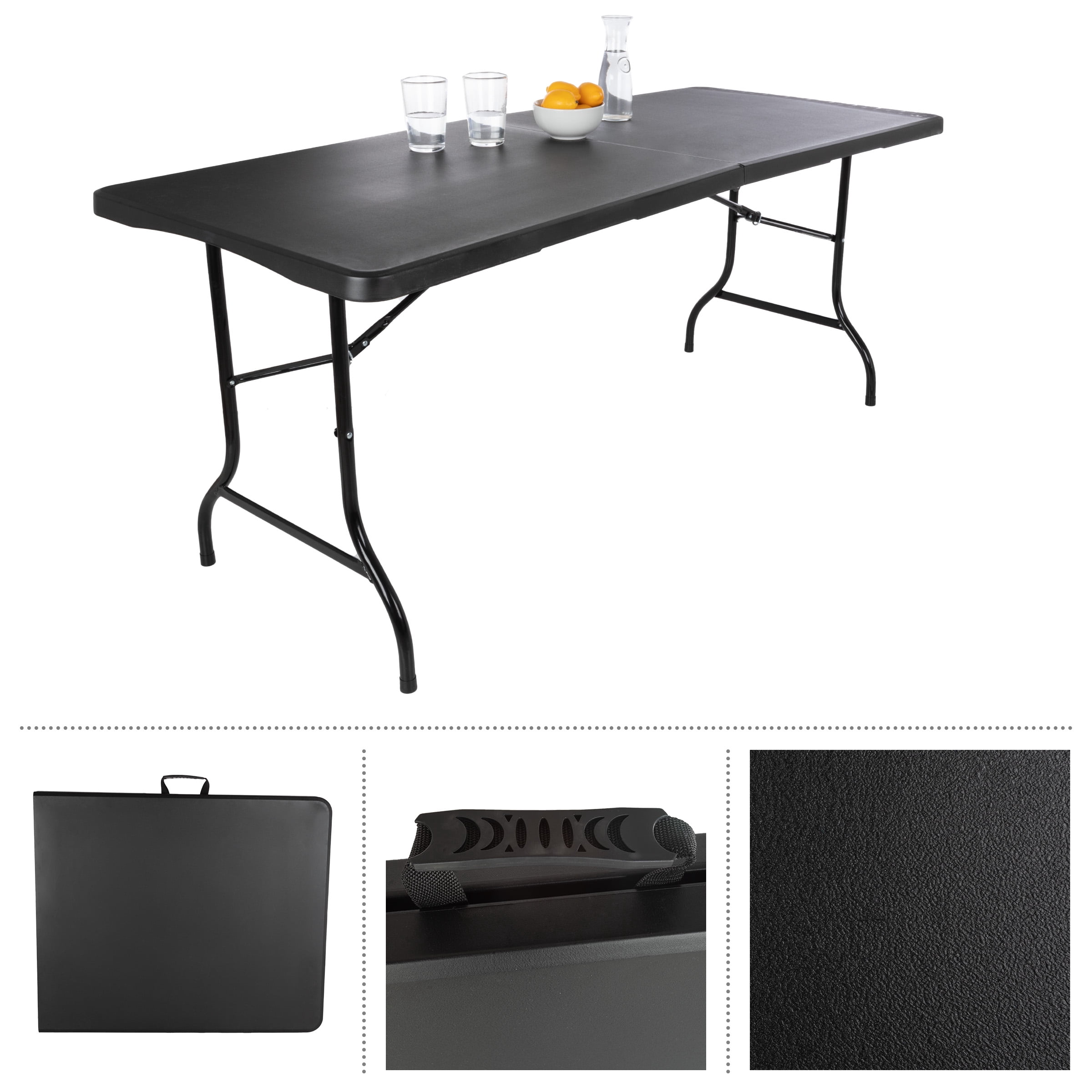 Everyday Home Set of 2, 6-foot-Long Folding Tables for Parties, Dining, and More, Black