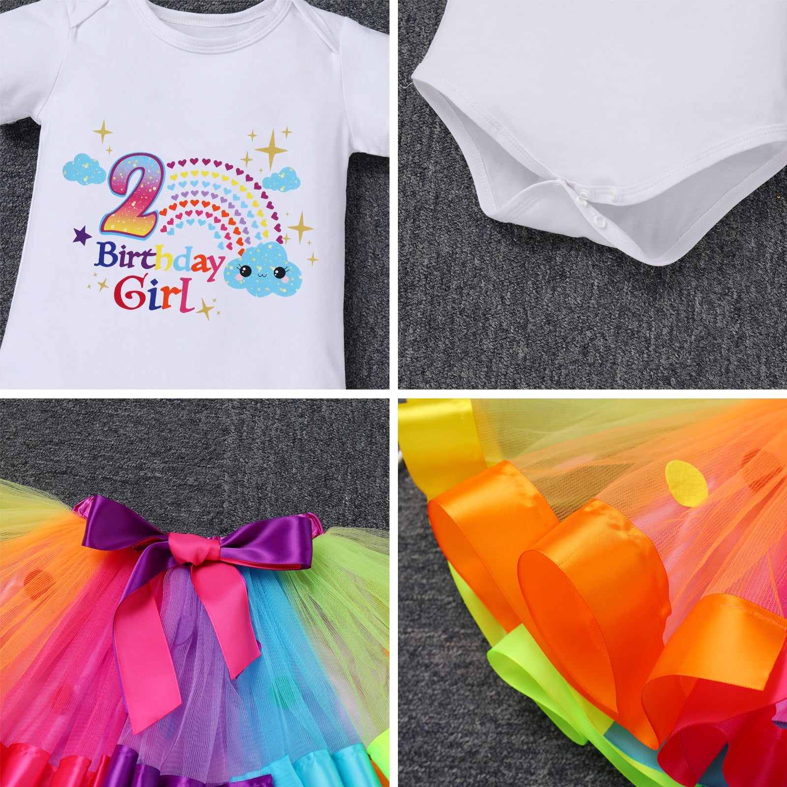 IBTOM CASTLE Toddler Baby Girl Unicorn 1st 2nd 3rd Birthday Outfit Romper + Rainbow Tutu Skirt + Headband + Sash + Badge 5PCS Princess Dress up Clothes Set for Cake Smash Photo Shoot