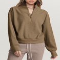 thumbnail image 2 of Solid Color Stand Collar Zipper Women‘s Loose Sweatshirt, 2 of 7