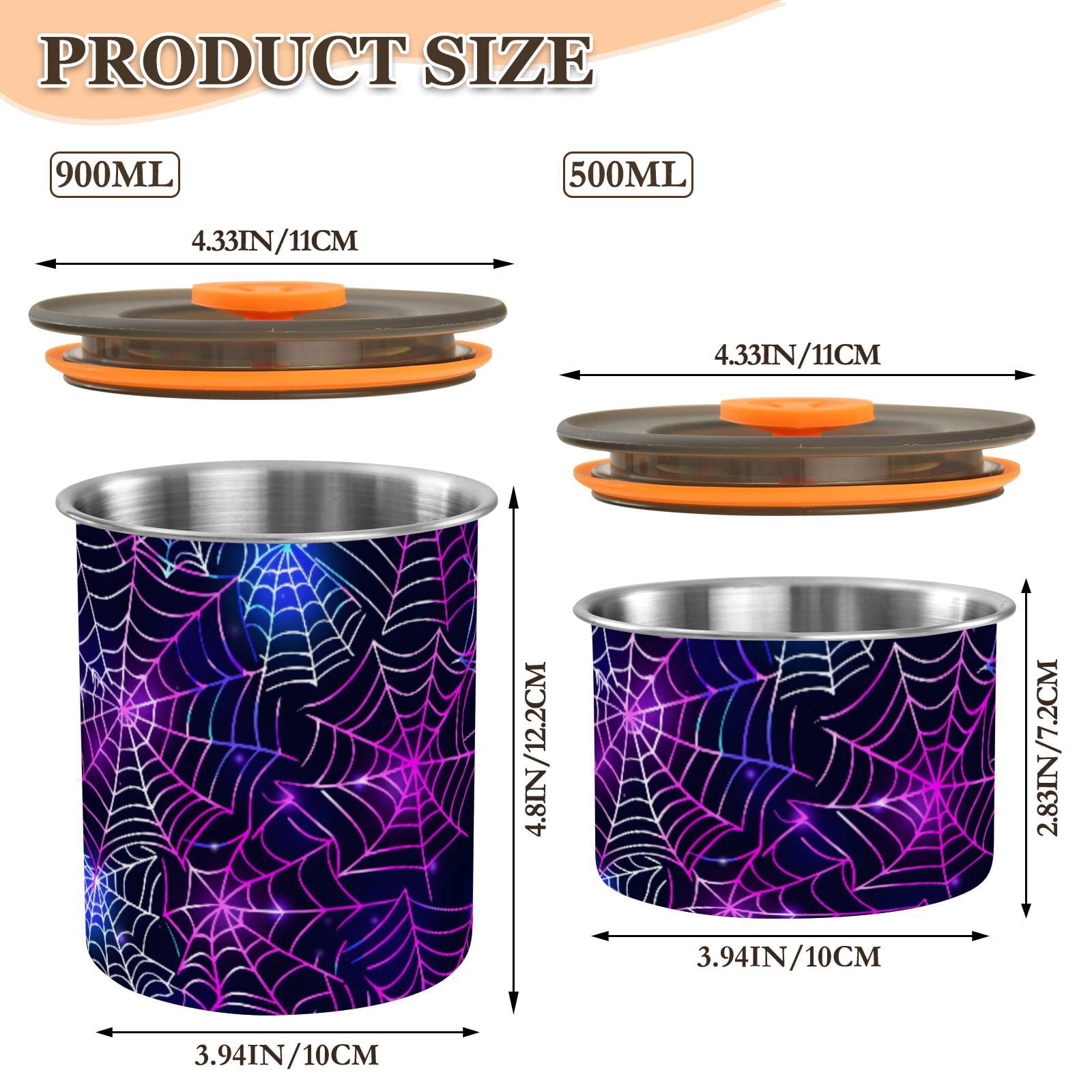 Halloween Spider Colorful Airtight Coffee Bean Canister 30oz Food Storage Containers with Lids For Gournd, Tea, Sugar, Flour, Rice, Cereal, Candy Cookie Jar
