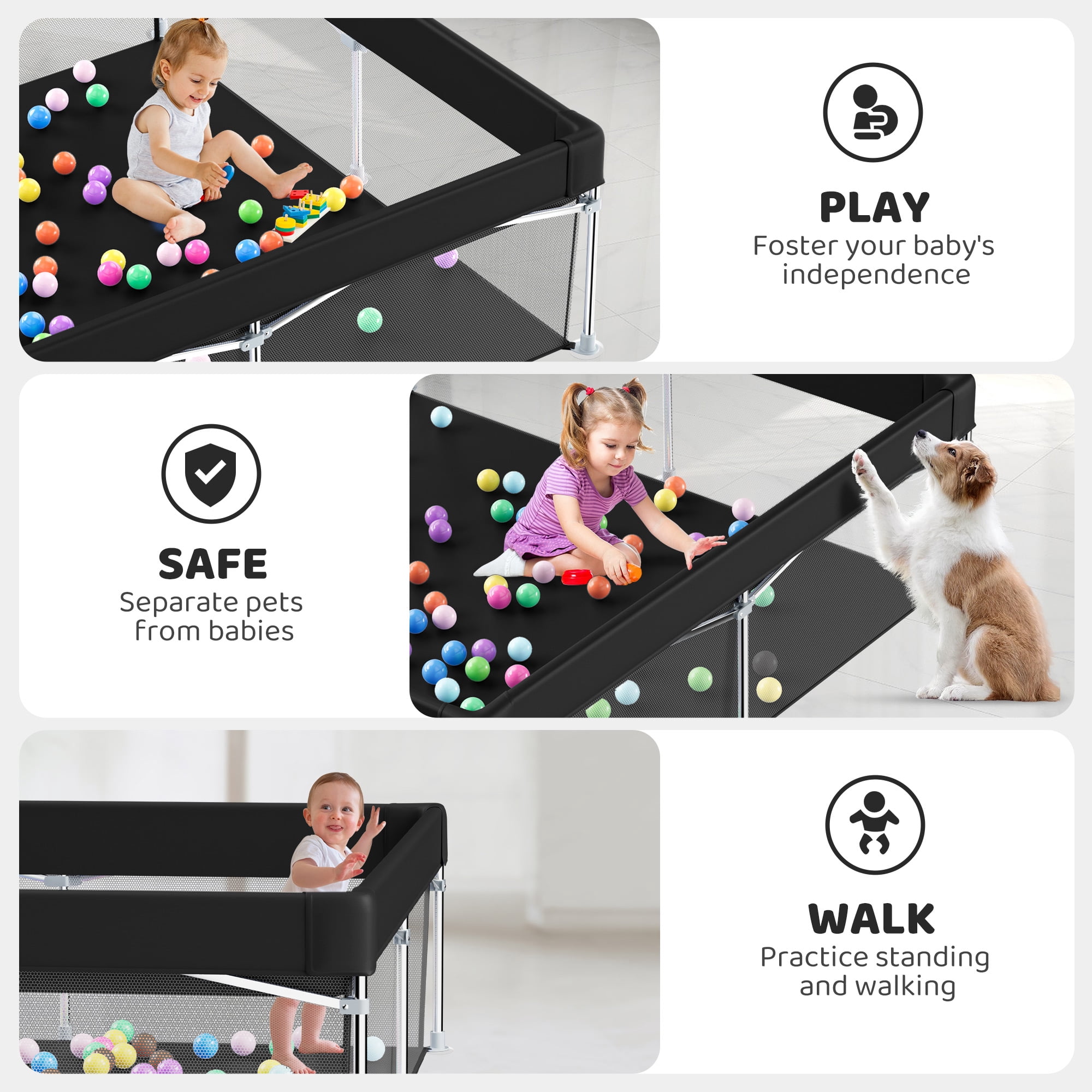 babyeap Foldable Baby Playpen,Playpens for Babies and Toddlers with Storage Bag,Indoor & Outdoor Baby Fence Play Pen Area,Black