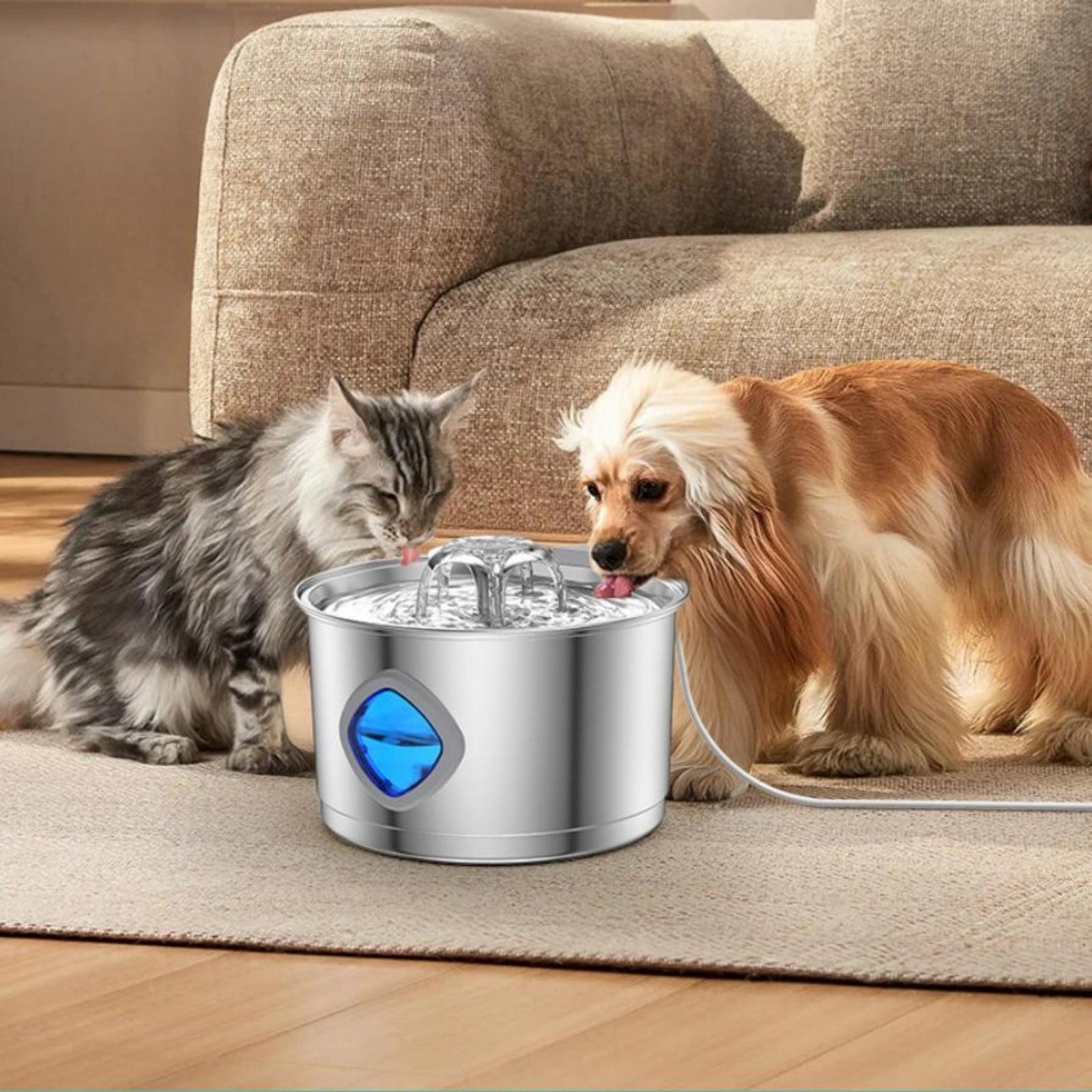 Water Bowl Quadruple Filtration System for Quiet Continuous Circulation Stainless Steel Display Water Dispenser with and Easy Cleaning for Indoor Use