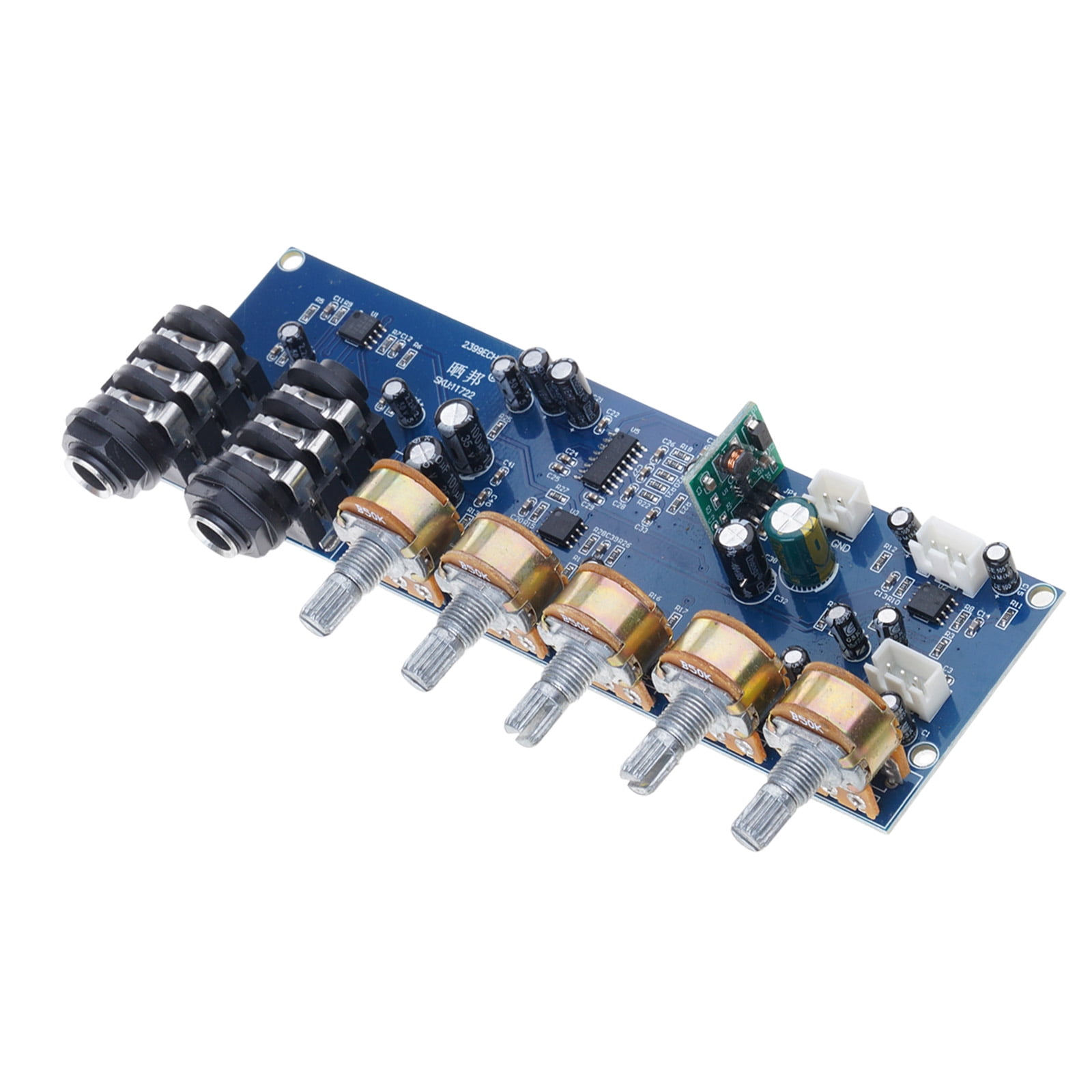 DC12V Powered Microphone Preamplifier Double Mic Input Karaoke Preamp Board PT2399 Digital Delay Adjustable Effects