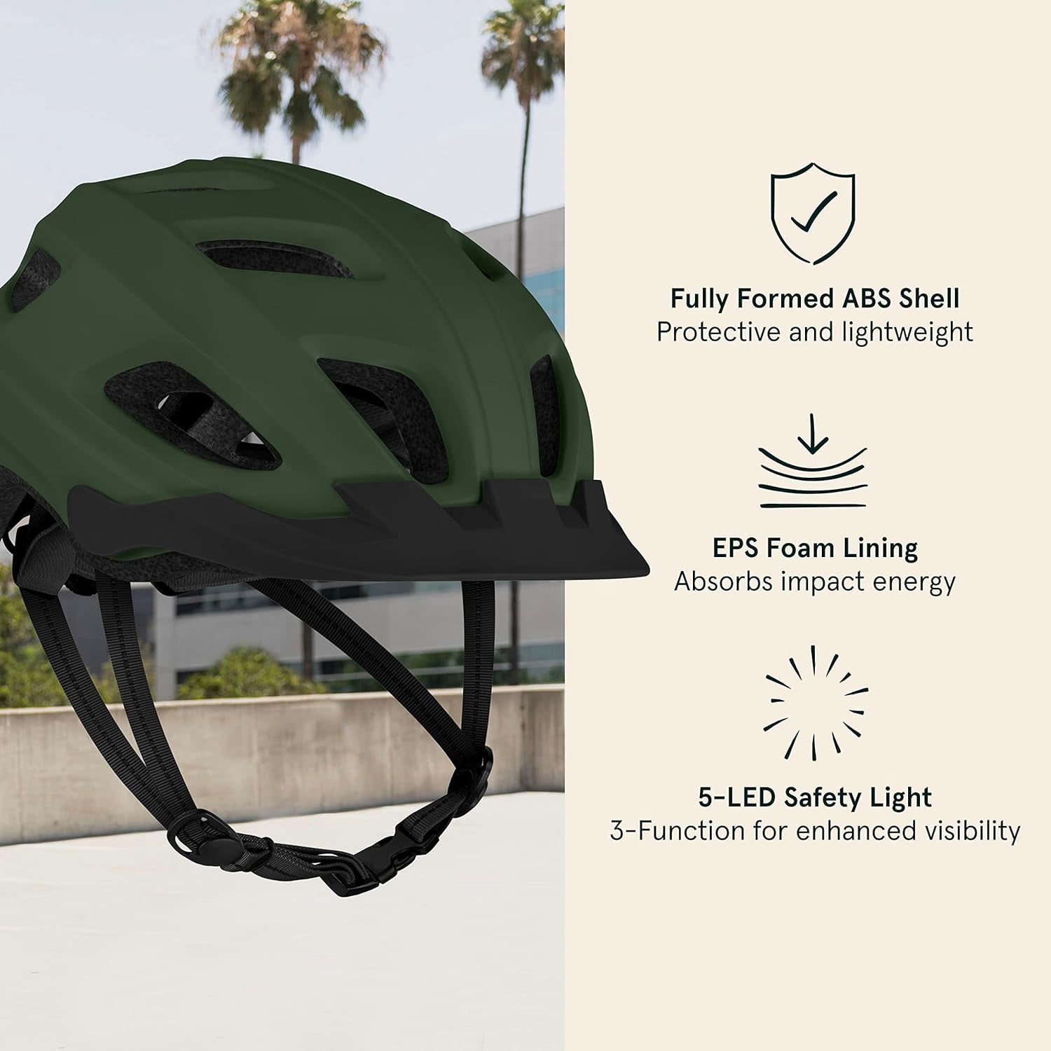 Adult Bike Helmet with LED Safety Light Adjustable Dial & Removable Visor - Adjustable Bicycle Cycling Helmet for Men & Women