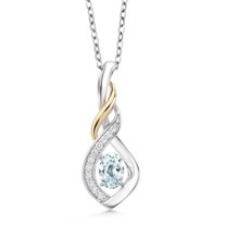Gem Stone King Sky Blue Aquamarine E-F Lab Grown Diamond 0.58 Ct 925 Silver and 10K Yellow Gold Pendant with Chain
