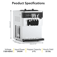 thumbnail image 2 of BEKAY 2450W Commercial Ice Cream Machine with 5.8-8Gal/H Yield,3 Flavor Countertop Soft Serve Ice Cream Yogurt Maker  for Restaurants Snack Bars, 2 of 8