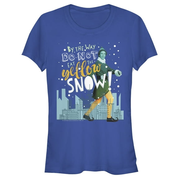 Junior's Elf Yellow Snow Advice Graphic Tee Royal Blue X Large