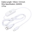 thumbnail image 2 of Unique Bargains 100cm USB Mâle à Micro USB Câble d'Alimentation Mâle avec 501 Commutateur Blanc 2Pcs, 2 of 5