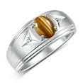 thumbnail image 4 of RYLOS Men's Rings Sterling Silver Classic 8X6MM Oval Gemstone &  Diamond Ring Tiger Eye November Birthstone Rings For Man Silver Rings Size 13, 4 of 8