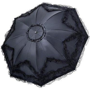 Parasol en Dentelle de Voyage Parapluie Soleil Pluie Parapluie Lolita Gothique Protection UV Vintage Pliable pour Femmes Accessoires de Cosplay Séance Photo Décoration de Fête, Noir